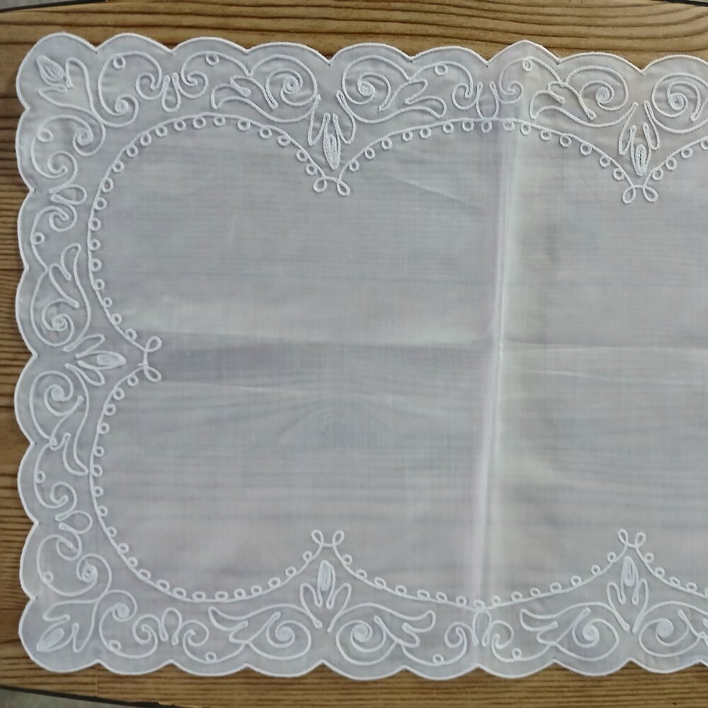 Nice white square sheer embroidered doily